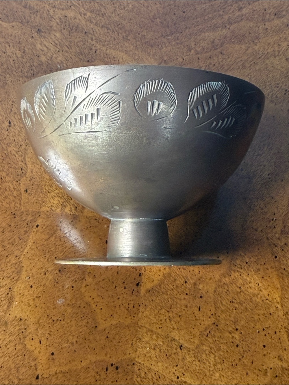 Etched Metal Pedestal Bronze Bowl